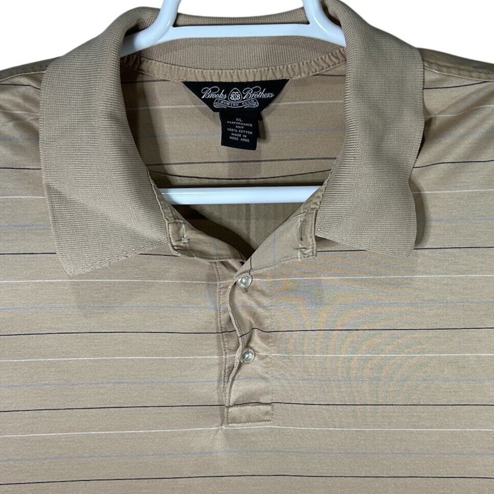 Brooks Brothers Country Club Mens Tan Beige Short Sleeve Golf Polo XL Stripes